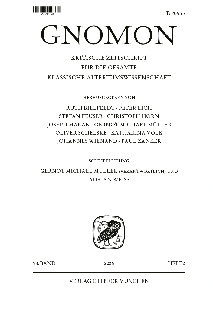 					Ansehen Bd. 98 Nr. 2 (2026): Gnomon Heft 2, Bd. 98 (2026)
				