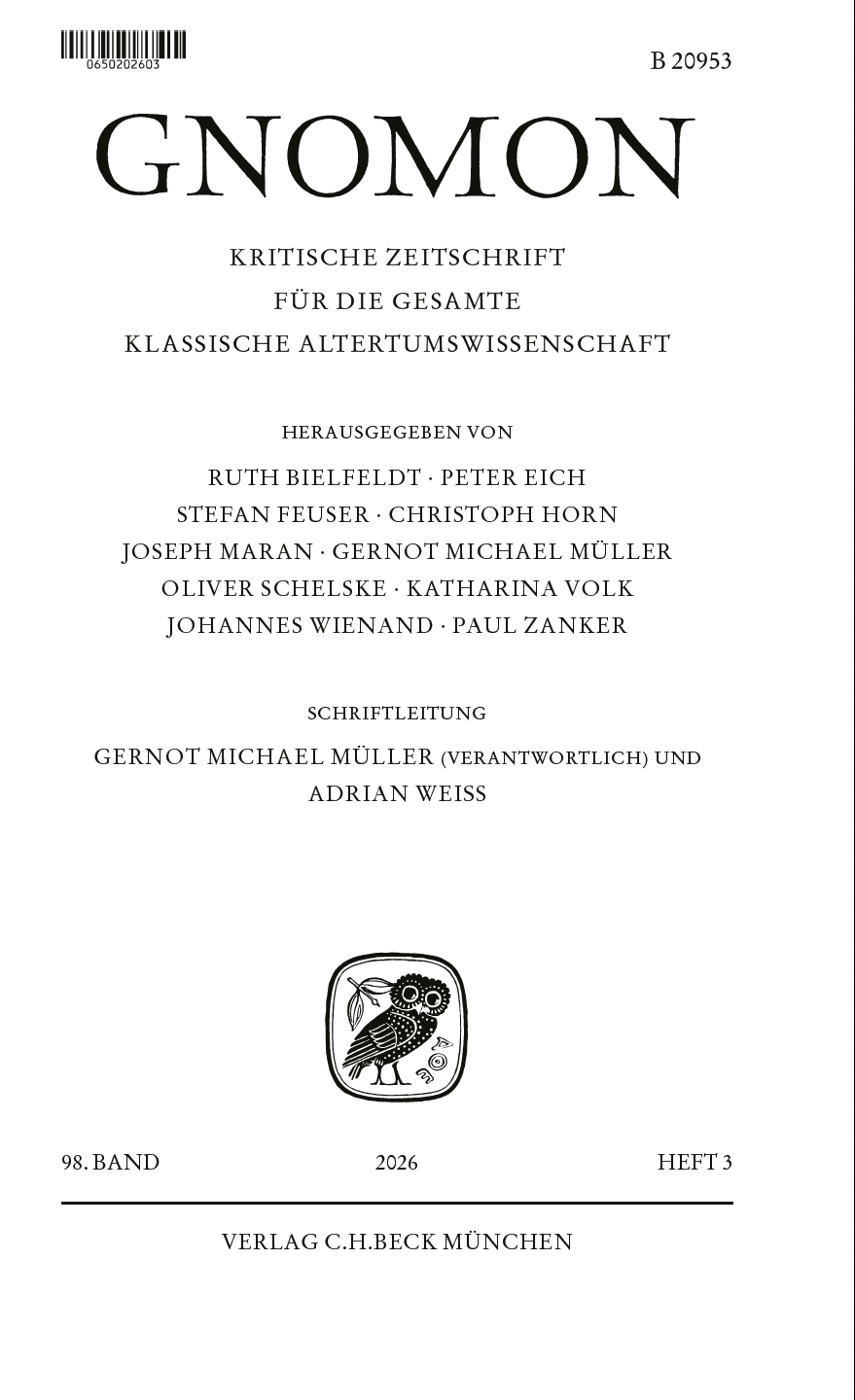 					Ansehen Bd. 98 Nr. 3 (2026): Gnomon Heft 3, Bd. 98 (2026)
				